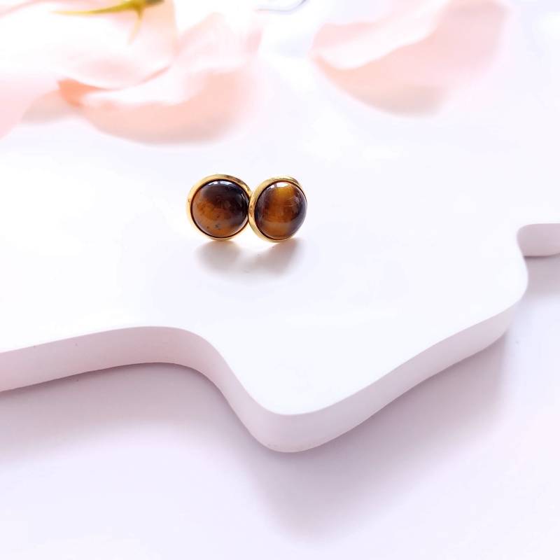 Ohrstecker Tigerauge Edelstein Cabochon 10mm Gold von JuvelatoDesign