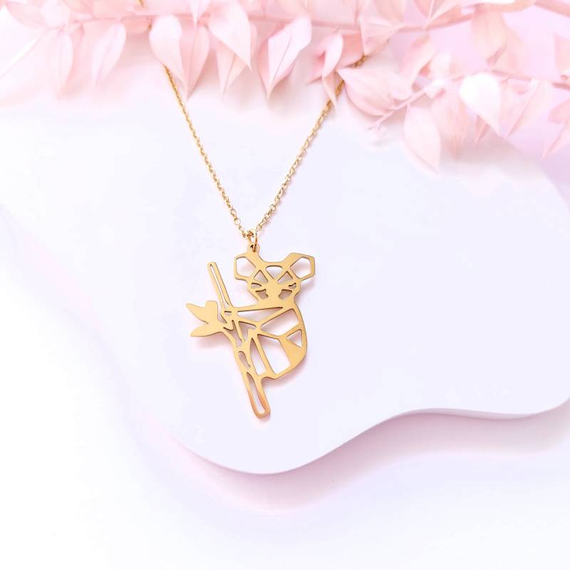 Edelstahl Kette Koalabär Mit Zweig Anhänger Golden Koala Bär von JuvelatoStore