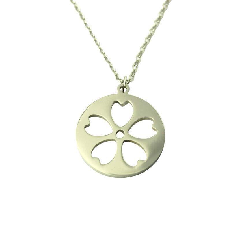 Kette Blume Anhänger Kreis Rund Edelstahl Silbern Blüte Kette Blume Anhänger Kreis Rund Edelstahl Silbern Blüte von JuvelatoStore