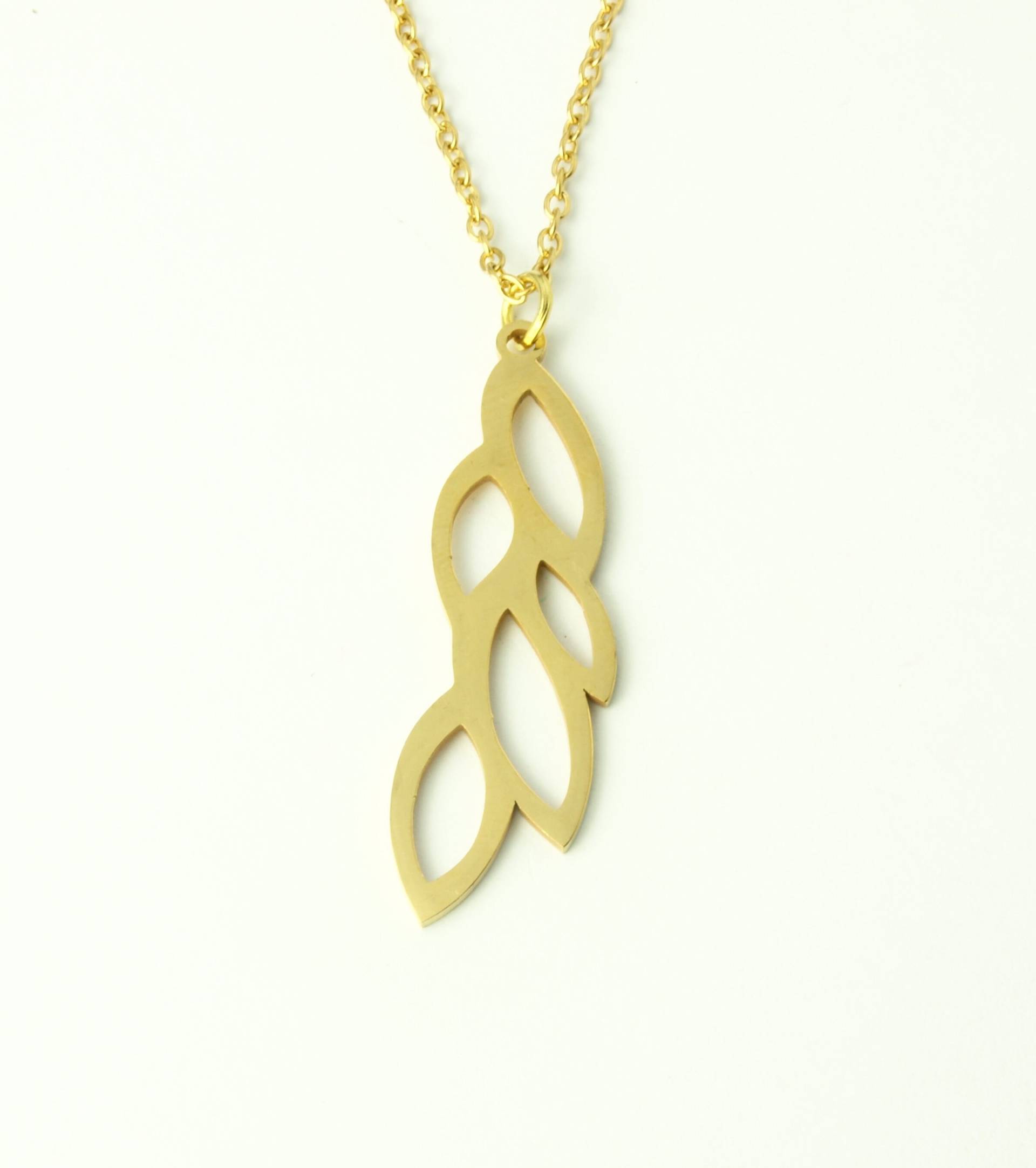 Kette Edelstahl Blätter Anhänger Wald Natur Zweig Ast Golden von JuvelatoStore