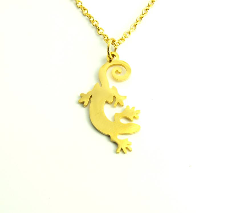 Kette Eidechse Salamander Edelstahl Anhänger Golden von JuvelatoStore