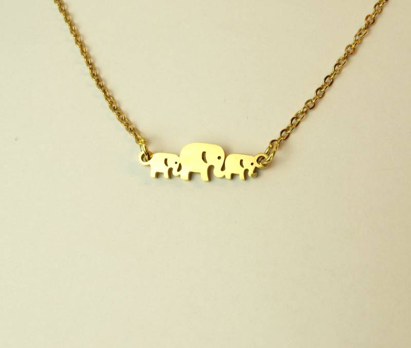 Kette Elefanten Familie Mutter Kinder Edelstahl Anhänger Farbe Nach Wahl Gold Silber von JuvelatoStore