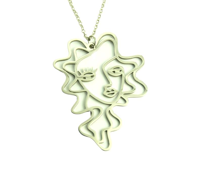 Kette Frau Gesicht Kopf Mädchen Locken Edelstahl Golden Silbern Nach Wahl von JuvelatoStore
