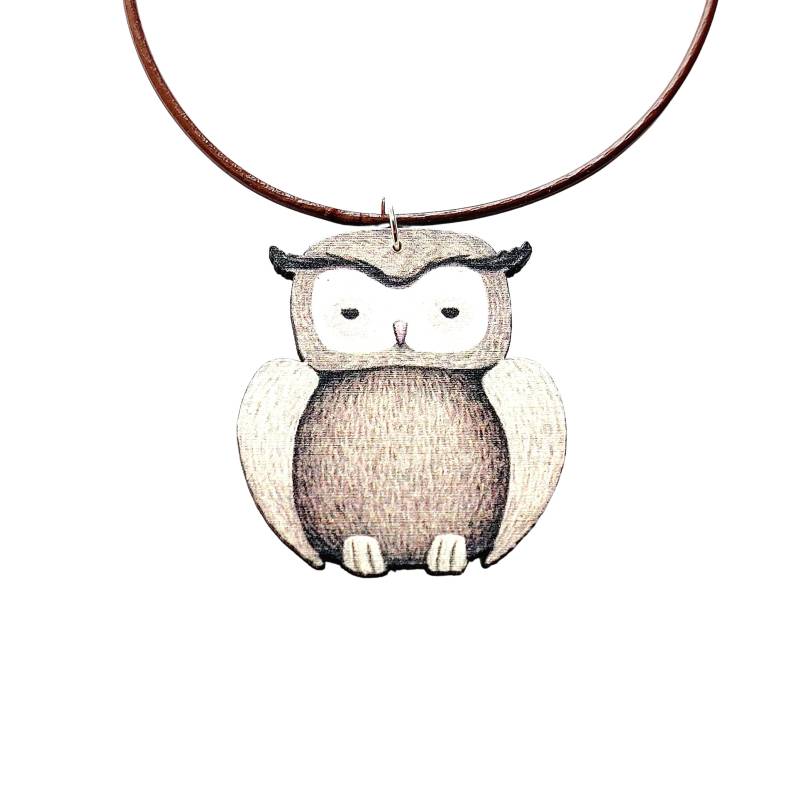 Kette Holz Eule Uhu Anhänger Silbern Xxl von JuvelatoStore