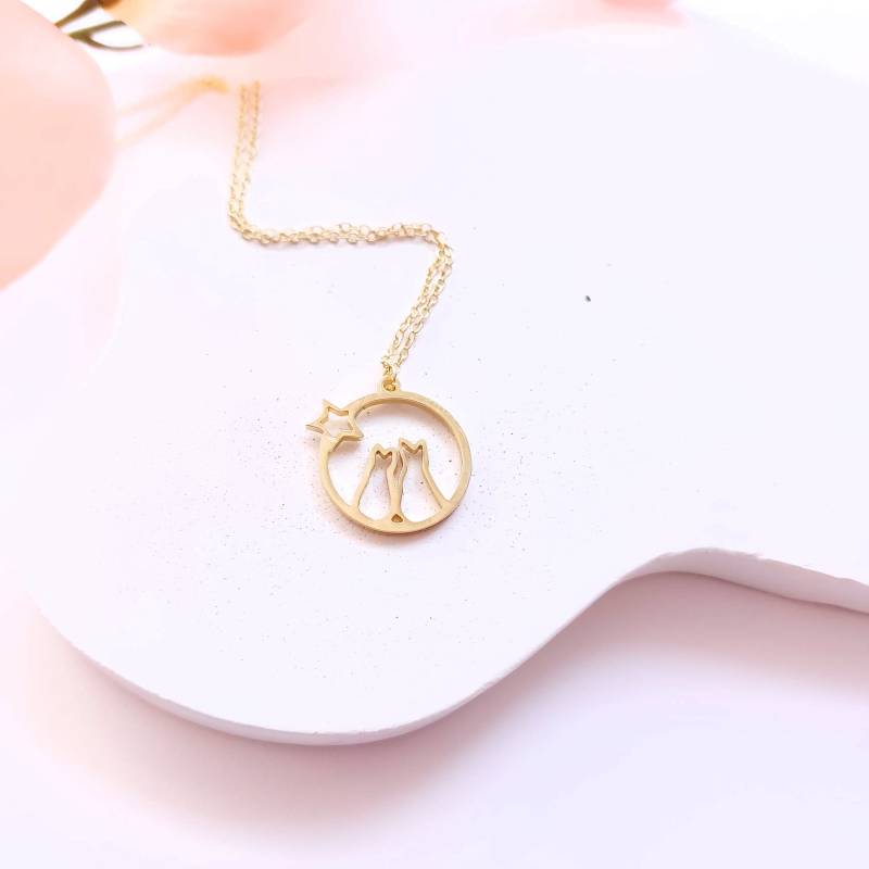 Kette Katzen Im Kreis Stern Anhänger Golden Kette Katzen Im Kreis Stern Anhänger Golden von JuvelatoStore