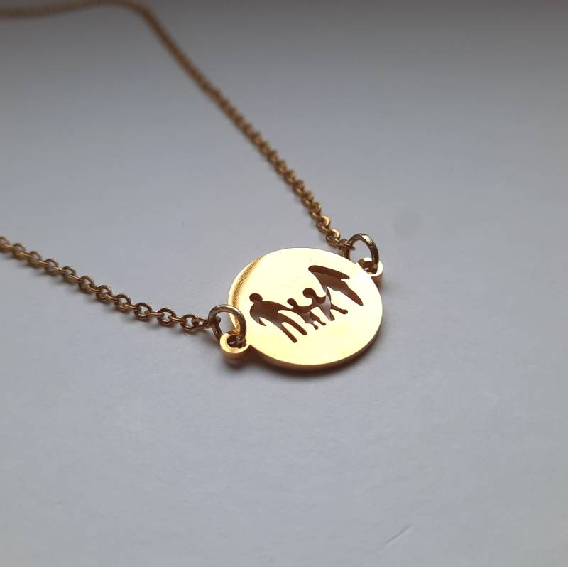Kette Mutter Vater Kinder Familie Eltern Mama Papa Liebe Anhänger Edelstahl Kreis Rund Farbe Nach Wahl Golden Silbern von JuvelatoStore