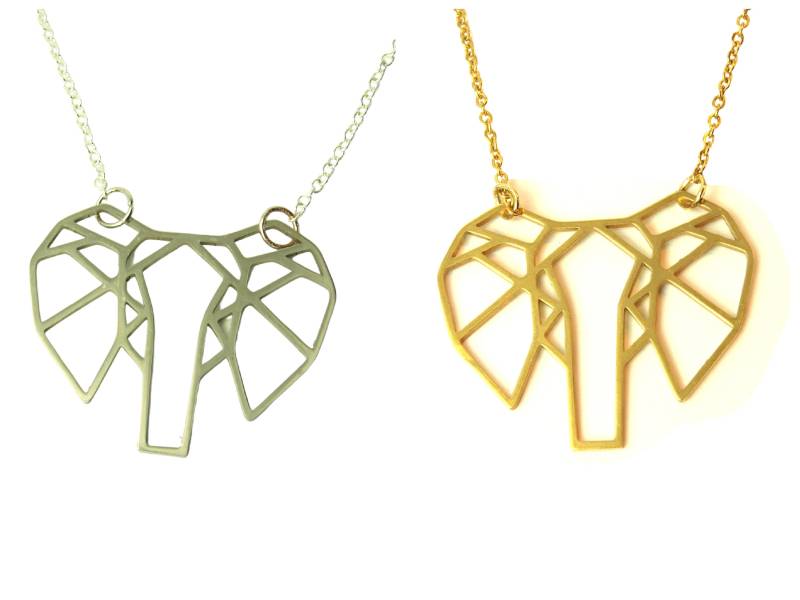 Kette Origami Elefant Edelstahl Anhänger Farbe Nach Wahl Silbern Golden Papier Falten Linien von JuvelatoStore