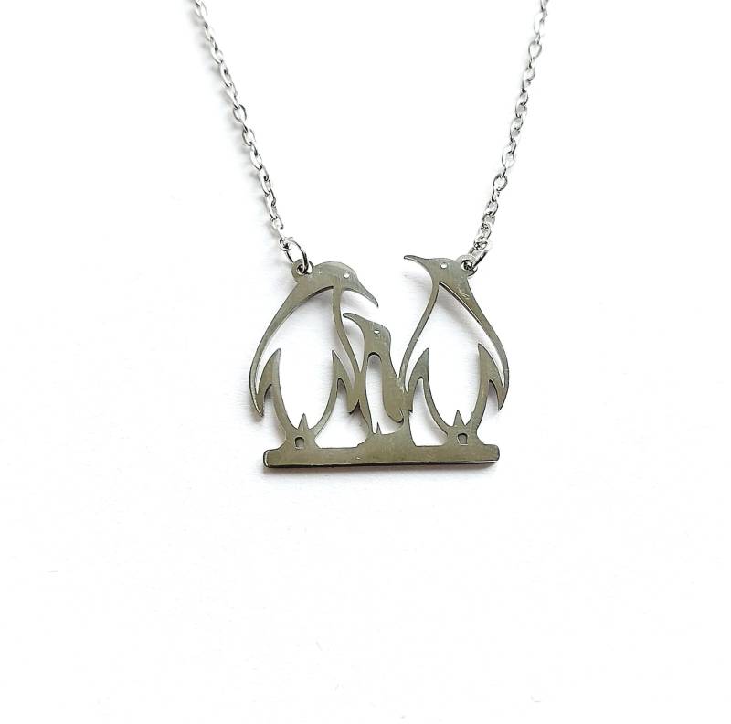 Kette Pinguin Familie Mutter Vater Kind Baby Edelstahl Anhänger Silbern von JuvelatoStore