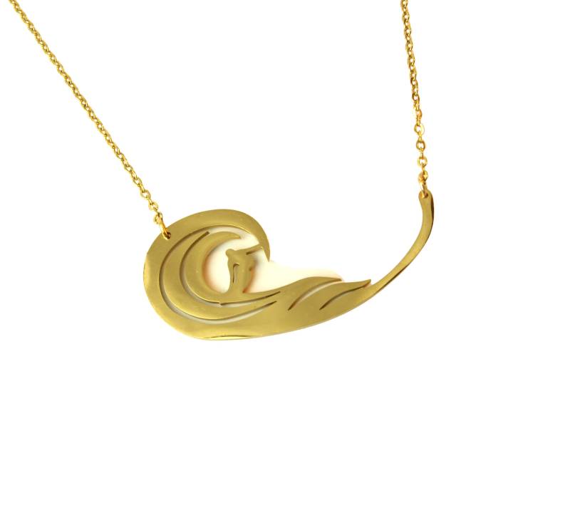 Kette Surfer Wellen Wasser Meer Strand Sport Surfbrett Edelstahl Anhänger Golden von JuvelatoStore