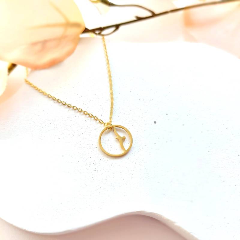 Kette Vogel Möwe Schwalbe Kreis Rund Edelstahl Anhänger Golden von JuvelatoStore