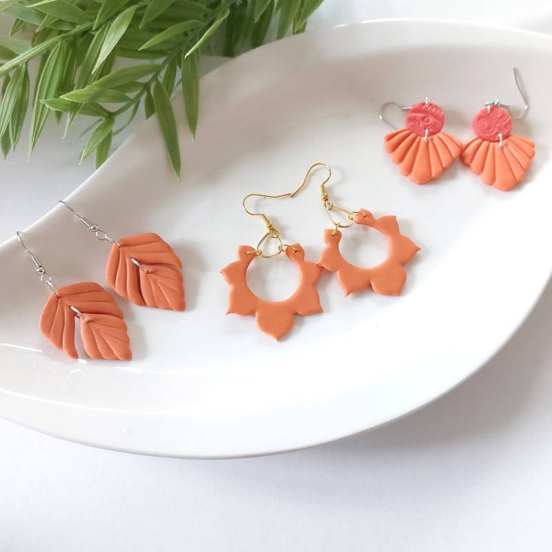 statement Ohrringe Polymer Clay Blätter Orange Nach Wahl von JuvelatoStore