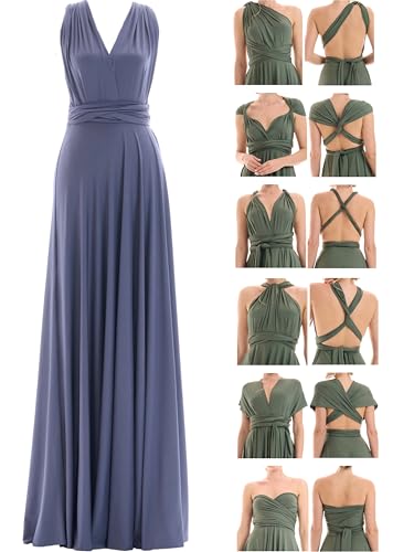 Juvell Brautjungfernkleider lang - Infinity Dress Maxi - Abendkleider elegant-festlich - Multiway-Wickelkleid - Hochzeit-Abiball-Bridesmaid - 1000 (34-38, Grau-Blau) von Juvell