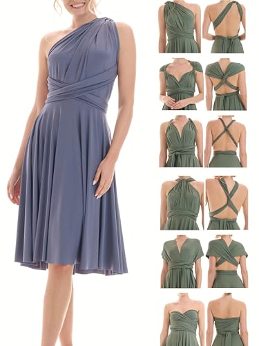 Infinity-Kleid kurz - Brautjungfernkleider - Infinity Dress - Hochzeit - Elegantes Cocktailkleid-Abendkleid-Abschlussball - 1100 (40-44, Grau-Blau) von Juvell