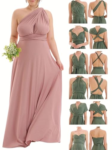 Juvell Brautjungfernkleid Curvy - Brautjungfernkleid lang - Plus Size Maxi-Kleid - Wickelkleid Curvy - Hochzeit-Abiball - festliches Multiway-Kleid - 1000-C (46-50, Altrosa) von Juvell