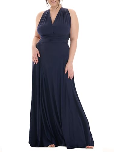 Juvell Abendkleid Plus Size - Brautjungfernkleid lang - Maxi-Kleid Curvy - Große Größen -Wickelkleid Curvy - Hochzeit-Abiball - festliches Kleid - 1000-C (46-50, Dunkelblau) von Juvell