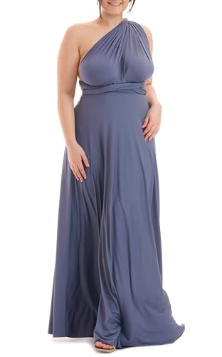 Juvell Abendkleid Plus Size - Brautjungfernkleid lang - Maxi-Kleid Curvy - Große Größen -Wickelkleid Curvy - Hochzeit-Abiball - festliches Kleid - 1000-C (46-50, Grau-Blau) von Juvell