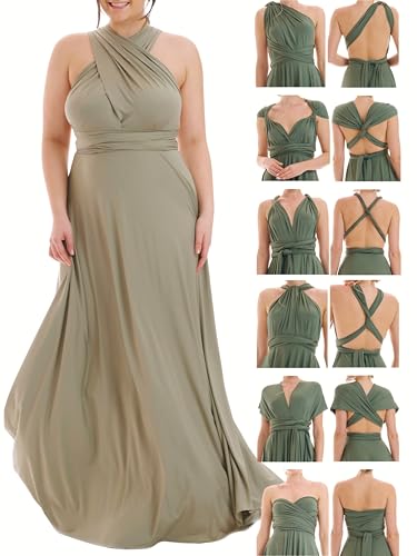 Juvell Brautjungfernkleid Curvy - Brautjungfernkleid lang - Plus Size Maxi-Kleid - Wickelkleid Curvy - Hochzeit-Abiball - festliches Multiway-Kleid - 1000-C (46-50, Hellgrün) von Juvell