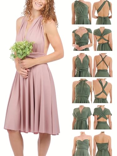 Juvell Infinity-Kleid kurz - Brautjungfernkleider Midi - Infinity Dress - Hochzeit - Elegantes Cocktailkleid-Abendkleid-Abschlussball - 1100 (34-38, Altrosa) von Juvell