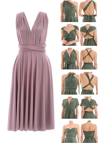 Juvell Infinity-Kleid Curvy - Brautjungfernkleider Plus Size - Infinity Dress kurz - Hochzeit - Elegantes Cocktailkleid-Abendkleid-Abschlussball - 1100-C (46-50, Altrosa) von Juvell