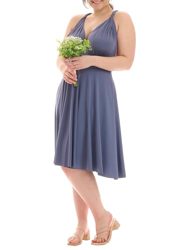 Juvell Abendkleid Plus Size - Midi-Kleid Große Größen - Brautjungfernkleid - Multiway-Wickelkleid Curvy - Cocktailkleid - Hochzeit-Abschlussball - 1100-C (46-50, Grau-Blau) von Juvell