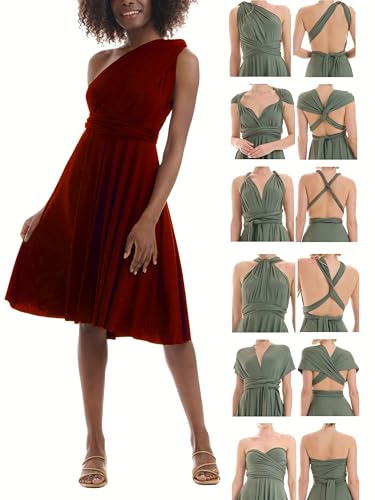 Juvell Infinity-Kleid kurz - Brautjungfernkleider Midi - Infinity Dress - Hochzeit - Elegantes Cocktailkleid-Abendkleid-Abschlussball - 1100 (34-38, Bordeaux-Rot) von Juvell
