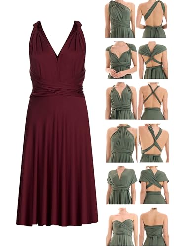 Juvell Infinity-Kleid kurz - Brautjungfernkleider Midi - Infinity Dress - Hochzeit - Elegantes Cocktailkleid-Abendkleid-Abschlussball - 1100 (40-44, Bordeaux-Rot) von Juvell