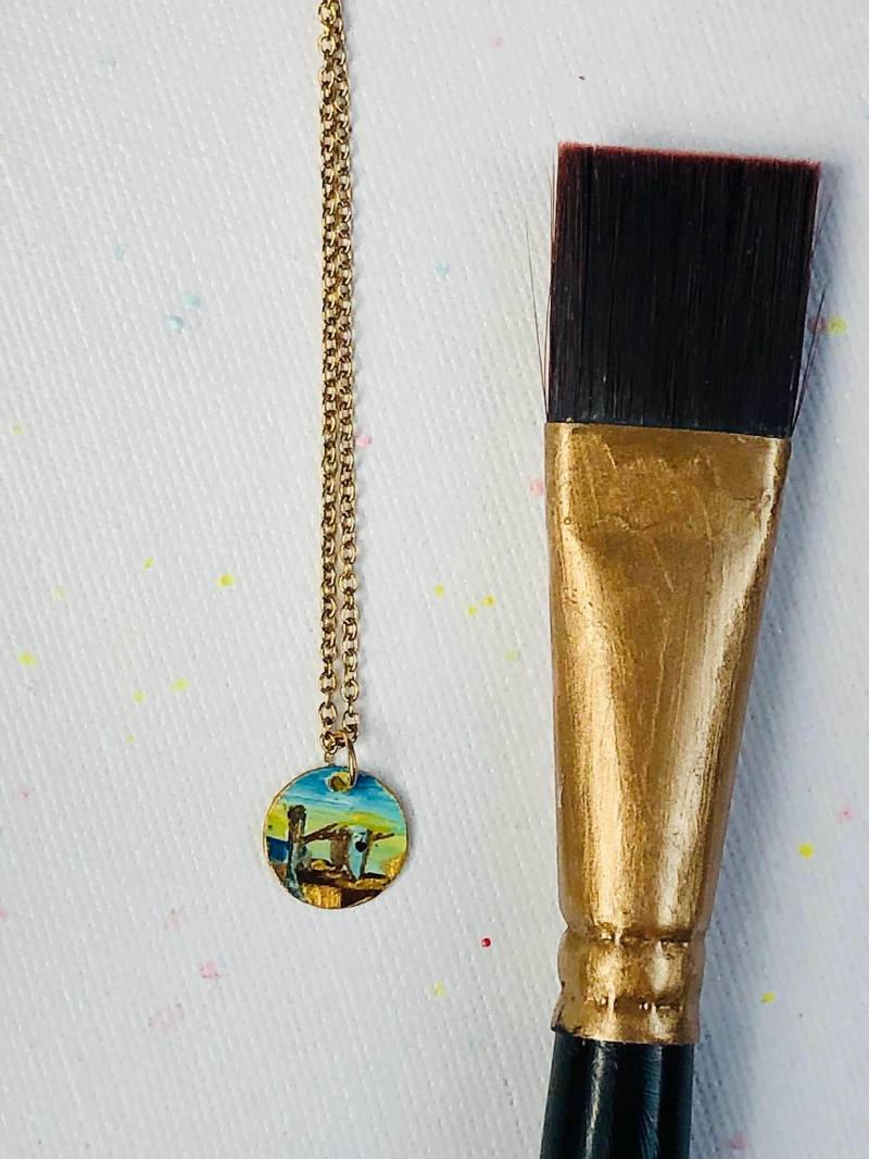 Handbemalte Halskette Im Stil Von Dali - Einzigartiges Schmuckunikat Mit Filigranem Anhänger von JuveloPorVi