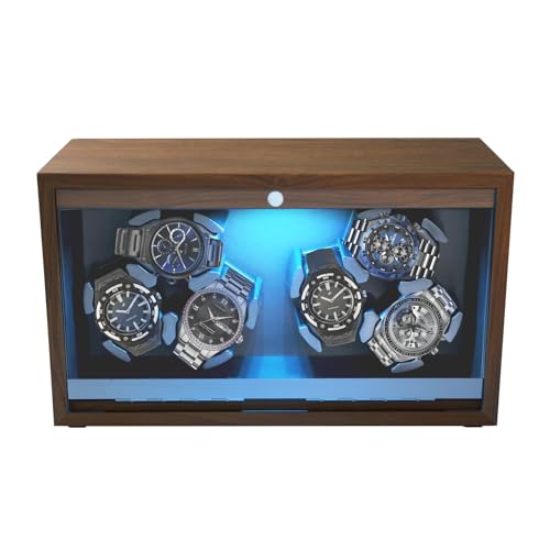 JuviPerpric Uhrenbeweger für Automatikuhren, 6 automatische Uhrenbeweger-Box, drehbare Uhrenbox mit blauer Hintergrundbeleuchtung und Schaumstoff-Pad, 4 Rotationsmodi, Uhrenbeweger Box für Damen und JuviPerpric Uhrenbeweger für Automatikuhren, 6 automatische Uhrenbeweger-Box, drehbare Uhrenbox mit blauer Hintergrundbeleuchtung und Schaumstoff-Pad, 4 Rotationsmodi, Uhrenbeweger Box für Damen und von JuviPerpric