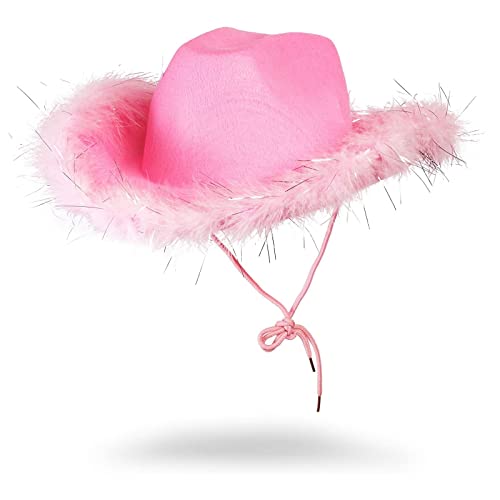 Juvolicious Rosa Cowboyhut mit Kunstfederbesatz, Westernhut für Erwachsene, Cowgirl Juvolicious Rosa Cowboyhut mit Kunstfederbesatz, Westernhut für Erwachsene, Cowgirl von Juvolicious