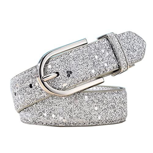 Juwaacoo Damen Glitzer Gold Gürtel Damen Silber Pu Leder Gürtel Damen Bekleidungszubehör, Silber von Juwaacoo