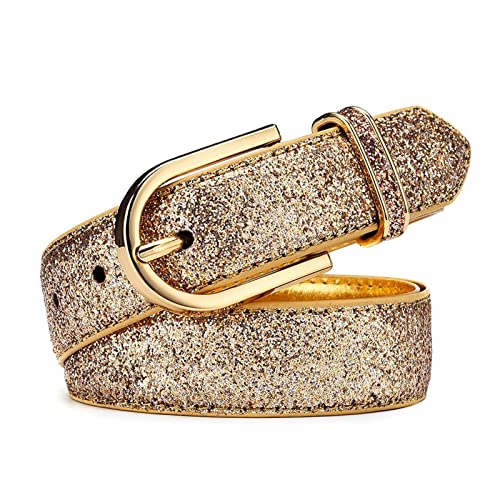 Juwaacoo Damen Glitzer Gold Gürtel Damen Silber Pu Leder Gürtel Damen Bekleidungszubehör von Juwaacoo