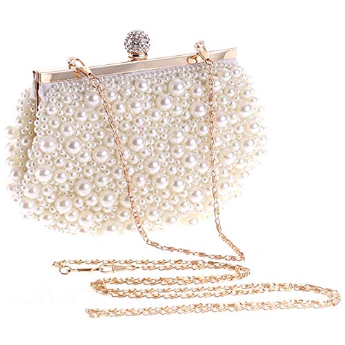 Juwaacoo Hochzeit Clutch Perlen Tasche Kleid Dinner Bag Kleine Geldbörse Brautjungfer Weiß, weiß von Juwaacoo