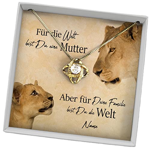 Juwelda Geschenk für Mama | Halskette mit Grußkarte | Kette aus 925 Sterling Silber | Personalisierte Geschenke mit Namen | Universa (Gelbgold, Löwenmutter) von Juwelda