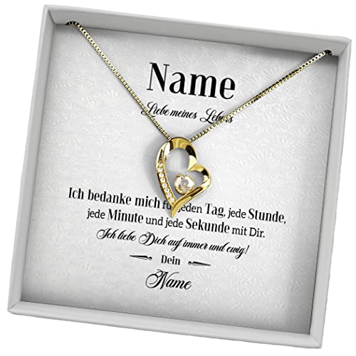 Juwelda Geschenk für Partnerin | Halskette mit Grußkarte | Kette aus 925 Sterling Silber | Personalisierte Geschenke mit Namen | Milano (Gelbgold, Mein Leben) von Juwelda