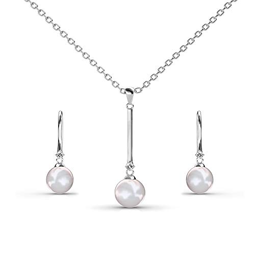 Silber-Kette Anhänger & Ohrringe Schmuck-Set (auch einzeln) mit Swarovski Stein | 925 Sterling Silber | Vergoldet mit 18K Weißgold | Mit Perle | Pearl Bar (Anhänger mit Kette & Ohrsteckern) … von Nagel Jewellery