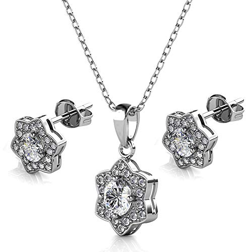 Juwelier Nagel Silber-Kette Anhänger & Ohrringe Schmuck-Set | 925 Sterling Silber | Vergoldet mit 18K Weißgold | Princess von Nagel Jewellery