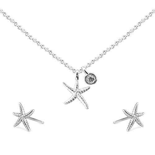 Nagel Jewellery Set Anhänger und Ohrstecker Seestern mit Kette 45 + 5 cm | 925 Sterling Silber rhodiniert | Zirkonia Element | mit Geschenkbox von Nagel Jewellery