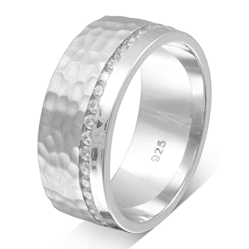 Juwelier Schönberg - Damen Verlobungsring mit Hammerschlag-Technik aus Silber Zirkonia mit persönlicher Wunschgravur 54 (17.2) S-AS-D von Juwelier Schönberg