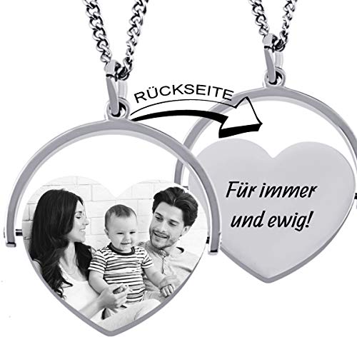 Herzanhänger mit Bild Gravur Geschenk für Mütter Familien-Anhänger - inkl. Fotogravur Bildgravur - Edelstahl AH449biac-5 - mit AMAZON KONFIGURATOR direkt online gestalten ! von Juwelier Schönschmied