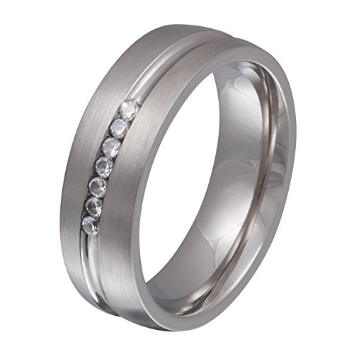 Juwelier Schönschmied - Damen Ehering Partnerring Trauring Edelstahl Zirkonia inklusive Handschriftgravur Tibett - 145Dpe von Juwelier Schönschmied