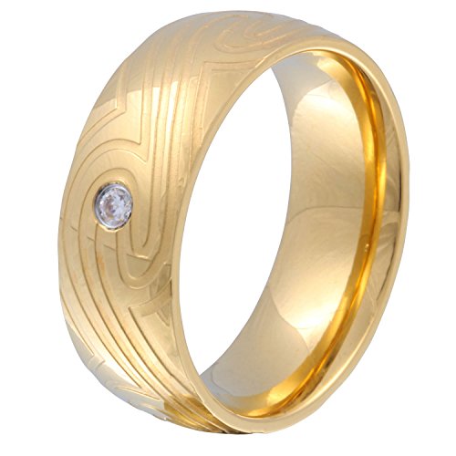 Juwelier Schönschmied - Damen Freundschaftsring Partnerring Trauring Golden Wave Edelstahl Zirkonia inkl. persönliche Lasergravur 52 (16.6) LANr128D von Juwelier Schönschmied