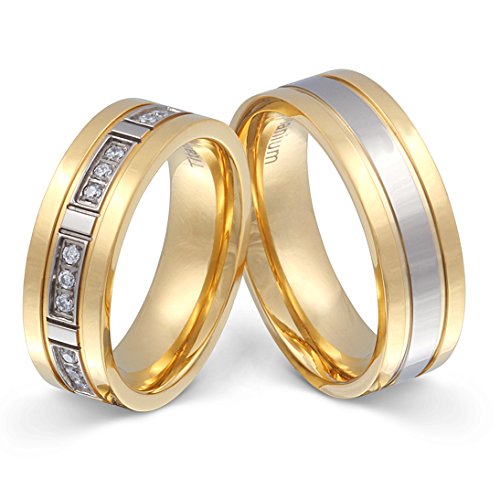 Juwelier Schönschmied - Damen Titanringe Partnerringe Eheringe Siena Titan Zirkonia 54-64 T10HDac - Kostenlose Wunschgravur mit AMAZON KONFIGURATOR online gestalten! von Juwelier Schönschmied