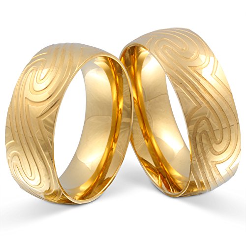 Juwelier Schönschmied - Herren Freundschaftsringe Partnerringe Trauringe Golden Wave Edelstahl 64-68 128HHac - Kostenlose Wunschgravur mit AMAZON KONFIGURATOR online gestalten! von Juwelier Schönschmied
