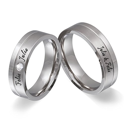 Juwelier Schönschmied Trauringe Partnerringe Eheringe - inkl. WUNSCHGRAVUR - Edelstahl Zirkonia 60-70 132HDac - mit AMAZON KONFIGURATOR direkt online gestalten ! von Juwelier Schönschmied