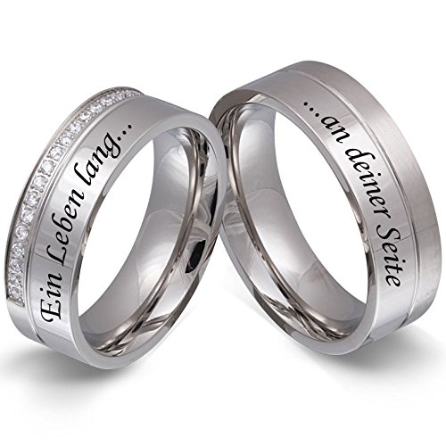 Juwelier Schönschmied Trauringe Partnerringe Eheringe - inkl. WUNSCHGRAVUR - Edelstahl Zirkonia 62-66 146HDac - mit AMAZON KONFIGURATOR direkt online gestalten ! von Juwelier Schönschmied