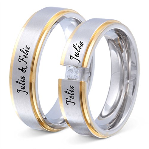 Juwelier Schönschmied Trauringe Partnerringe Eheringe - inkl. WUNSCHGRAVUR - Edelstahl Zirkonia multisizer 112HDac - mit AMAZON KONFIGURATOR direkt online gestalten ! von Juwelier Schönschmied