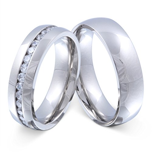 Juwelier Schönschmied - Zwei Freundschaftsringe Partnerringe Hochzeitsringe Edelstahl Zirkonia inkl. persönliche Lasergravur 54-56 LANr125HD - Brilliant von Juwelier Schönschmied