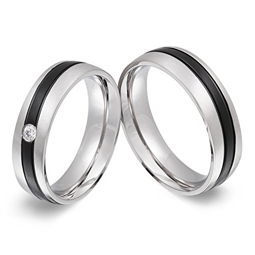 Juwelier Schönschmied - Zwei Hochzeitsringe Freundschaftsringe Trauringe Edelstahl Zirkonia inkl. persönliche Lasergravur 52-54 LANr158HD - Themse von Juwelier Schönschmied