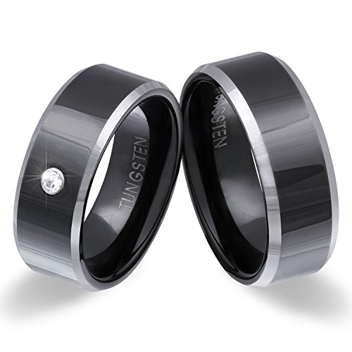 Juwelier Schönschmied - Zwei Hochzeitsringe Partnerringe Wolframcarbid Zirkonia inkl. persönliche Lasergravur 56-58 W1HD - Back Beauty von Juwelier Schönschmied