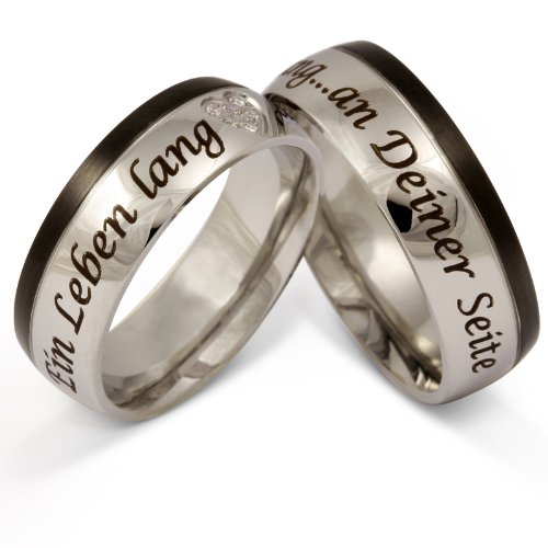 Juwelier Schönschmied - Zwei Partnerringe Eheringe Freundschaftsringe Trauringe Edelstahl Zirkonia inkl. persönliche Lasergravur 62-70 LANr181HD - Nexonia von Juwelier Schönschmied
